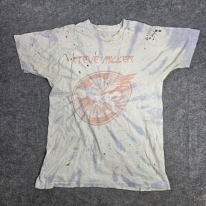 Vintage 80s Steve Miller Band Tie Dye Tour Shirt White Blue Size Small Distress‎